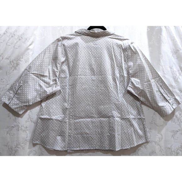 Lane Bryant Polka Dot Cotton Button Shirt 24 Silver Grey 3/4 Sleeves Cute Preppy - Picture 5 of 5